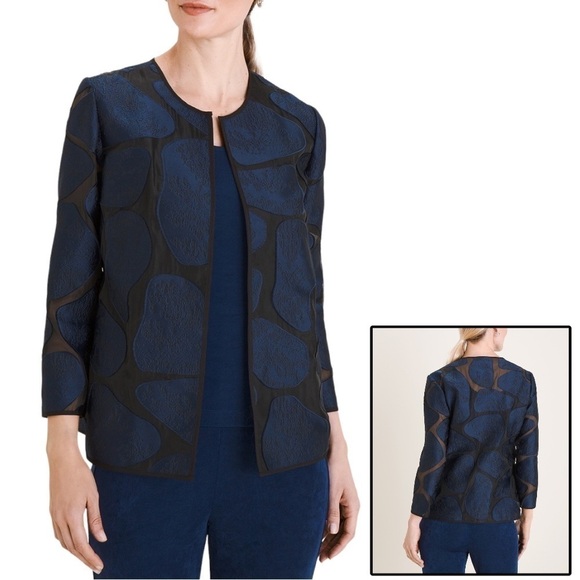 NWT Giraffe-Print Organza Jacquard Jacket | Blue/Black | Sz 0 - Picture 3 of 9